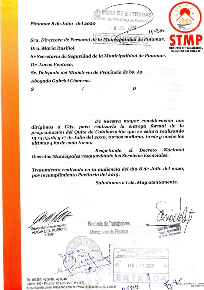 En este momento estás viendo Medida de fuerza semanal por parte del STMP por no cierre paritarias 2019